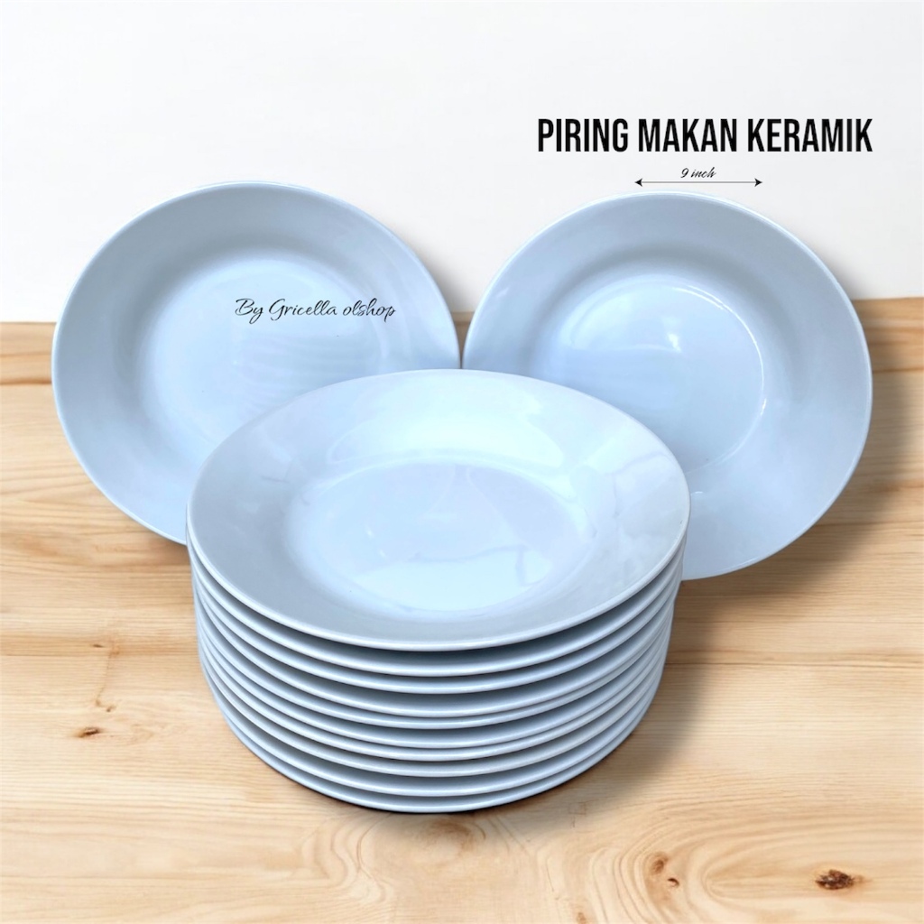PROMO 6 PCS PIRING MAKAN KERAMIK POLOS 9 INCHI PIRING MAKAN KERAMIK CEKUNG PUTIH POLOS