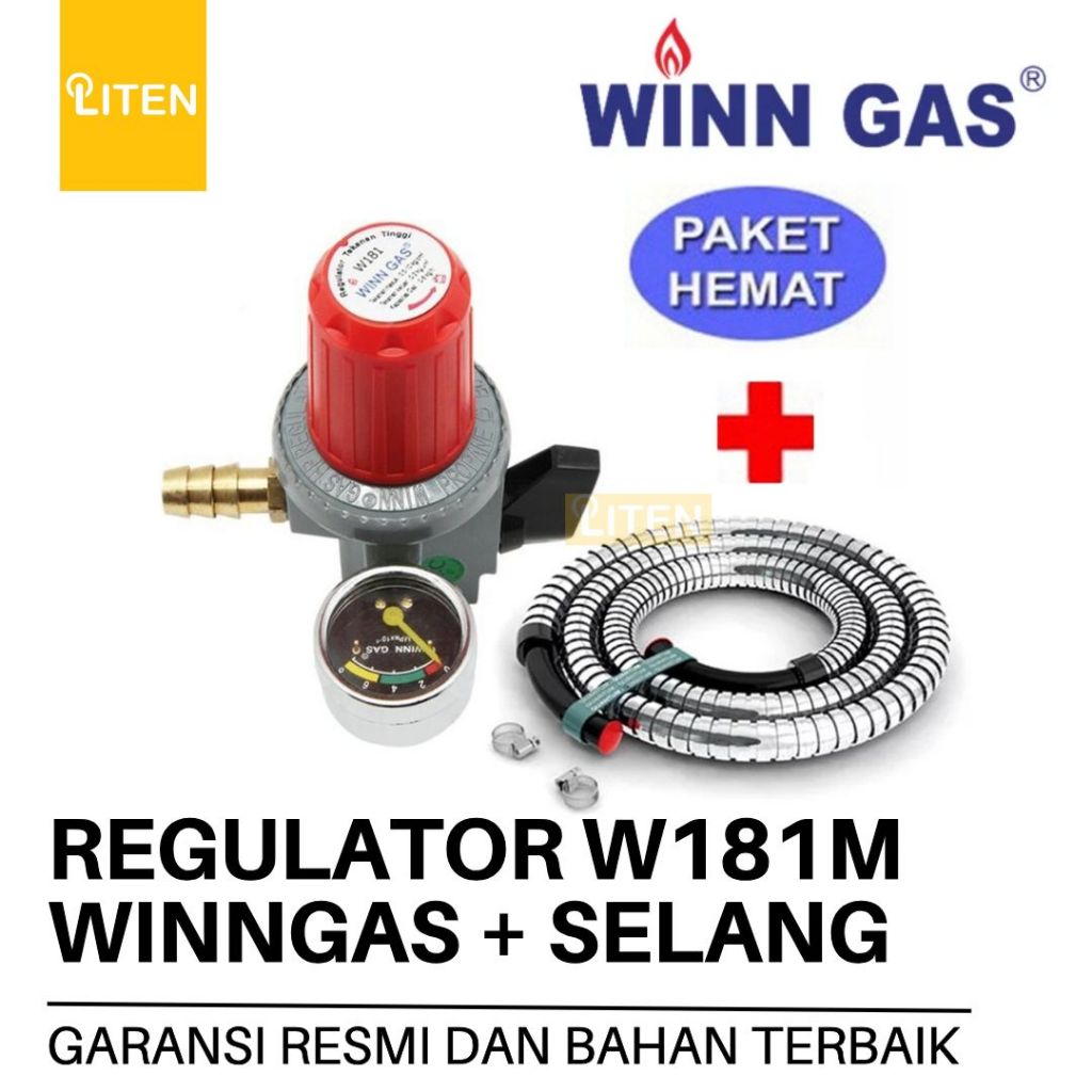 (PAKET SELANG) WINN GAS Regulator W181M LPG SNI Tekanan Tinggi High Pressure + Meteran W 181 M