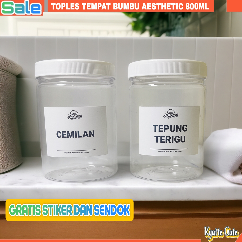 Toples Tempat Bumbu Dapur Aesthetic Toples Stiker Bumbu Dapur Waterproof Gratis Label Waterproof Dan