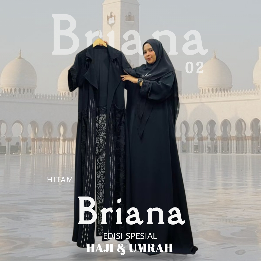 Abaya Gamis Haji dan Umroh Polos Hitam Wanita Elegan | Set Abaya dan Cardigan Brukat Mewah - Briana