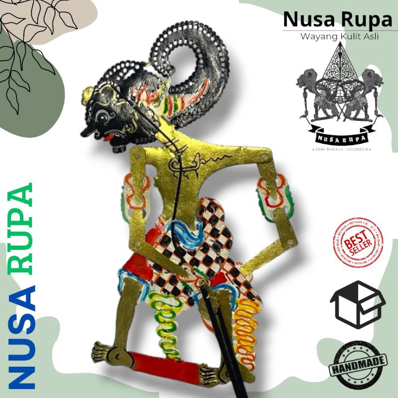 wayang kulit asli +-45cm Bima/Werkudara/Werkudoro Bahan Kulit Sapi Asli Kualitas Kasaran