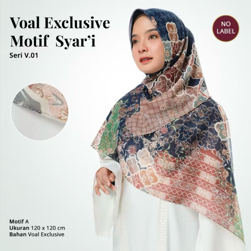 Hijab Segi Empat Voal motif Syari 120x120 Premium