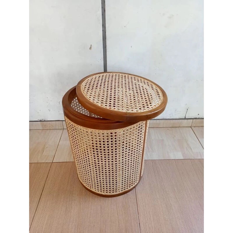 Keranjang Laundry Kombinasi Rotan / Keranjang Laundry / Keranjang Kayu Rotan Aesthetic