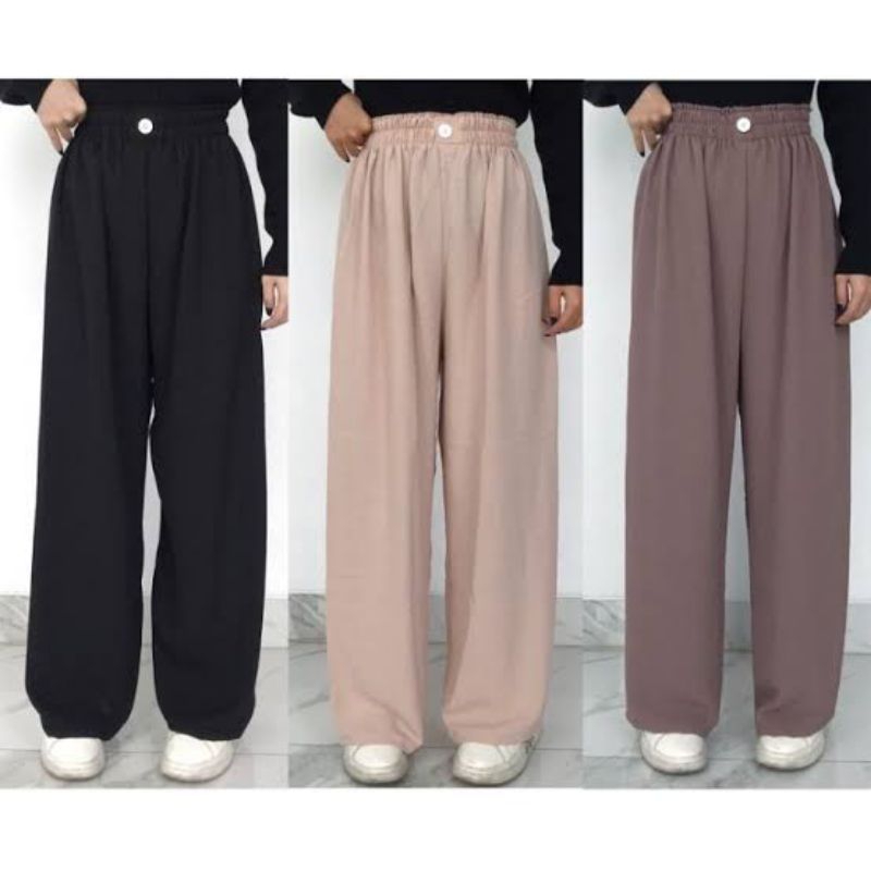 Celana Panjang Kulot Kringkel Wanita - Bahan Katun Airflow - Shakila, Dewasa, Rayon, Hitam, Linen, B