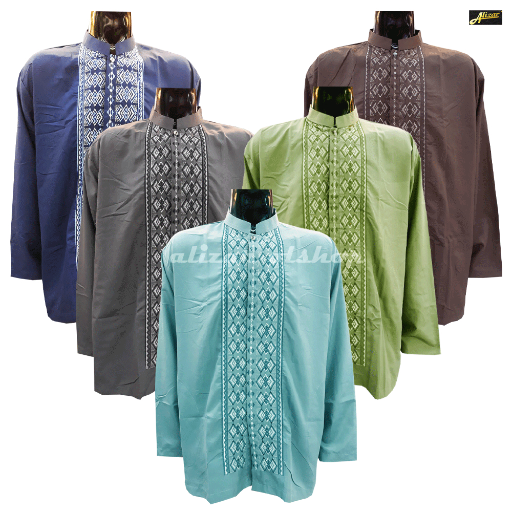 Baju Koko Big Size Lengan Panjang, Kemeja Koko Jumbo Bordir, Koko XXL-XXXL Lengan Panjang