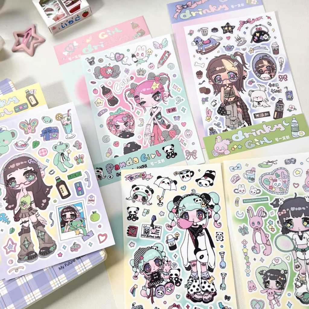 

[WindHeart] 1 lembar sticker sheet kawaii little girl y2k style japanese little girl sticker sheet deco sticker journal sticker 22520