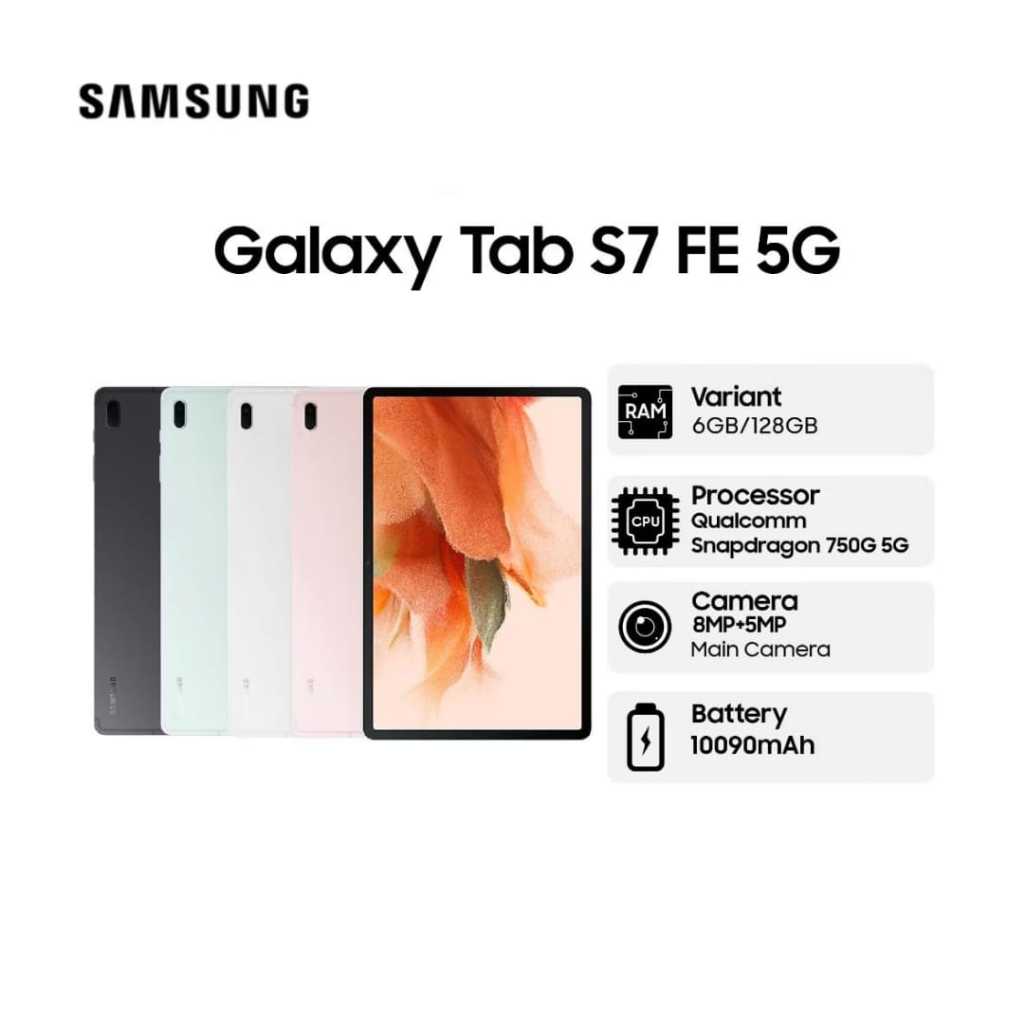 [Ex Display] SAMSUNG GALAXY TAB S7 FE 5G RAM 6/128GB Kelengkapan Fullset Original Garansi Resmi SAMS