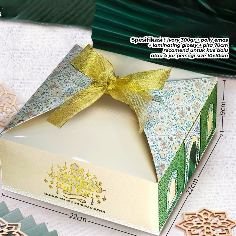 

Box Hijau Handle Pita 22x22x8 Box Hampers Lebaran 4 Dessert Box Box Lebaran Spiku Brownies Puding