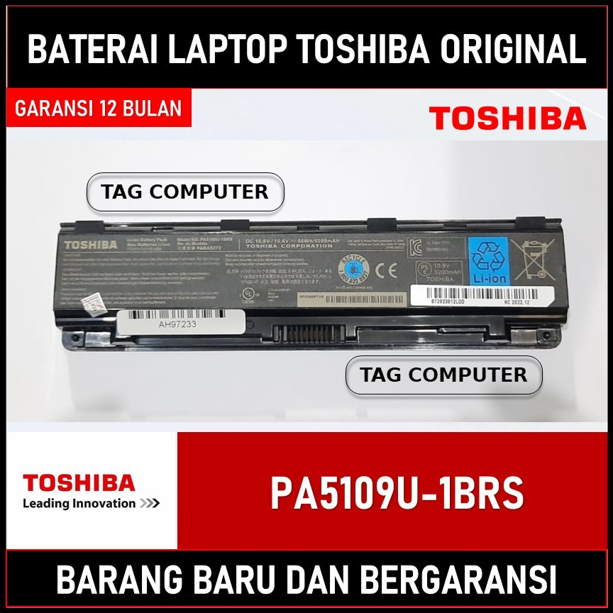 BATERAI BATRE ORIGINAL LAPTOP TOSHIBA SATELLITE C40 C50 C55 C70 SERIES PA5109 PA5109U