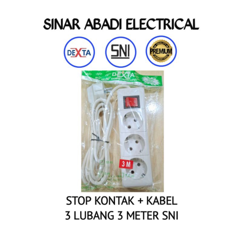 DEXTA Stop Kontak + Kabel Switch 3 Lubang 3 Meter SNI