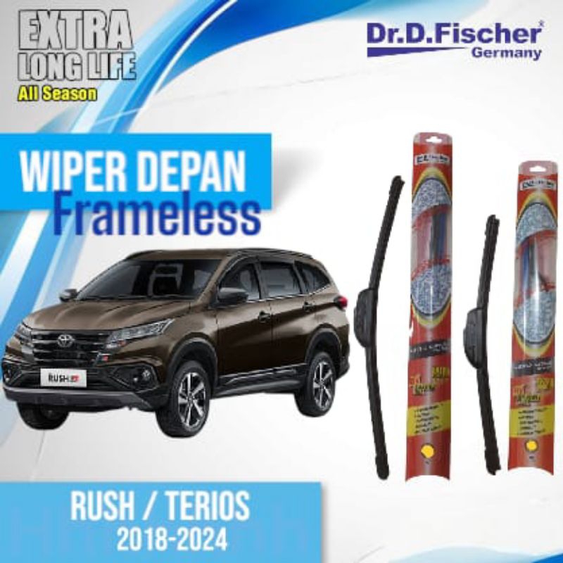 Wiper Frameless Kaca Depan Mobil Rush Terios 2018 2019 2020 2021 2022 2023 Dr.D Fischer 22" 16"