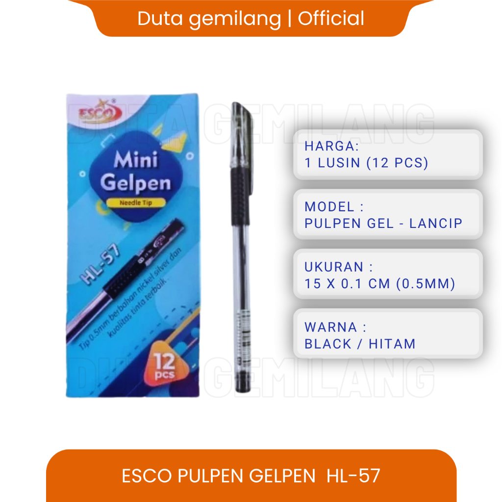 

Pulpen Gel Lancip Esco Gelpen (LUSINAN) - Duta Gemilang
