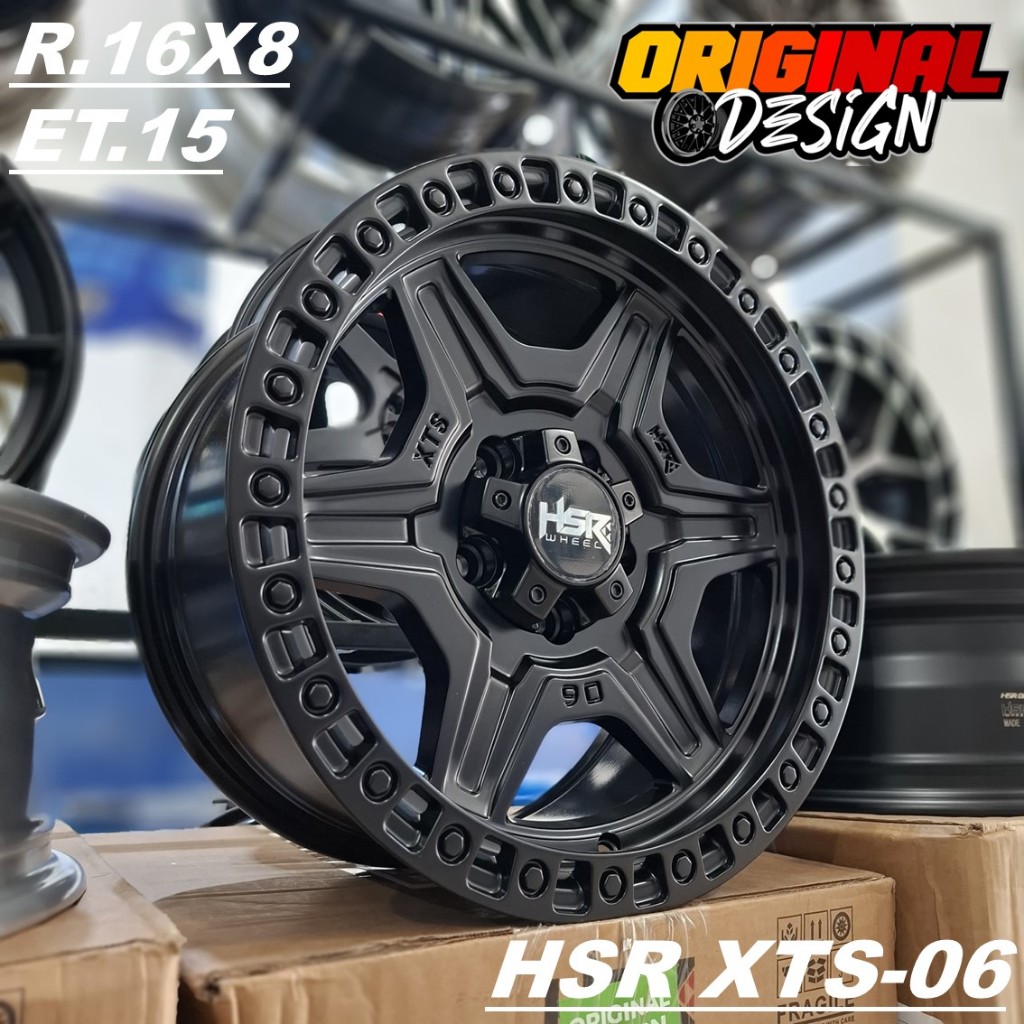 Velg mobil style ofroad ring 16 lebar 8 HSR XTS06 R16 warna hitam lubang baut 5 pcd 114,3