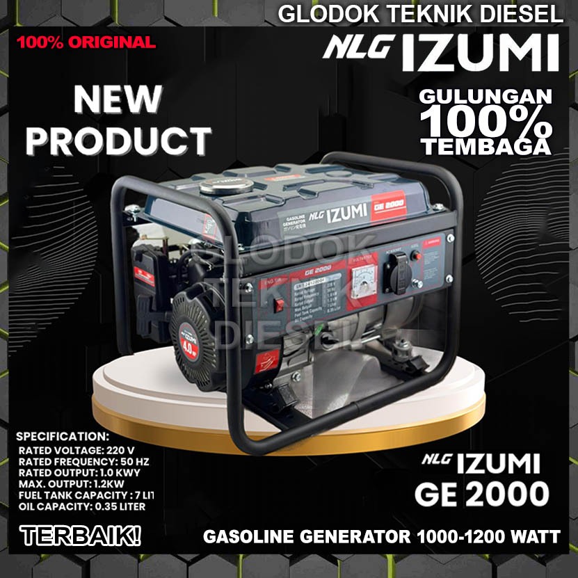 NLG IZUMI Genset Bensin 1200 1000 watt Gasoline Generator Listrik GE 2000 1 Phase 1.0 - 1.2 KW GE200