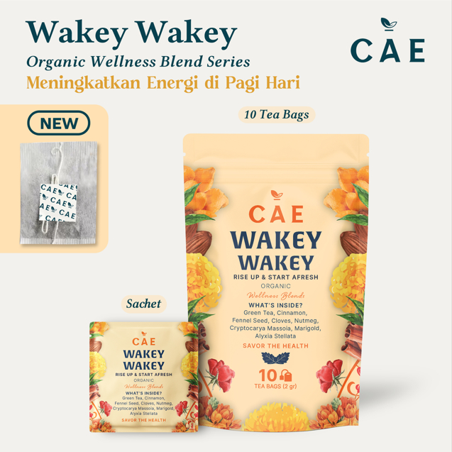 

WAKEY WAKEY | Herbal Tea Blend Green Tea Cinnamon Fennel Seed Cloves Nutmeg Mesoyi Pulosari Marigold Premium