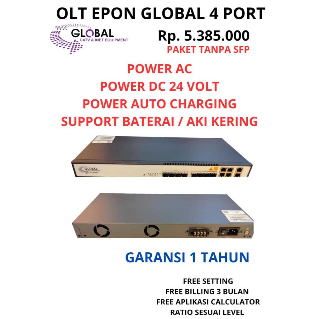 OLT EPON GLOBAL 4 PORT TANPA SFP + BATRAI