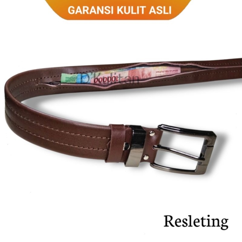 Ikat Pinggang Pria Kulit Asli Sabuk Kulit Resleting/Sleting