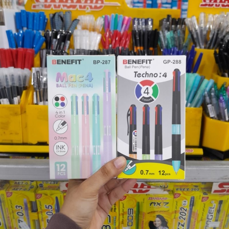 

PULPEN BENEFIT 4 WARNA BP-287 & GP-288 / BALL PEN (PENA) ISI 12 0.7mm / techno 4-mac 4