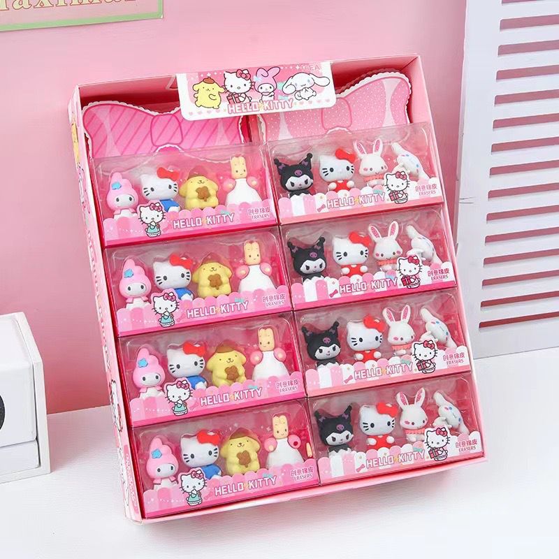 

MJ - PENGHAPUS SANRIO FAMILY BOX ISI 4PCS HELLO KITTY CINNAMOROLL KUROMI MYMELODI POMPOPURIN ALAT TULIS
