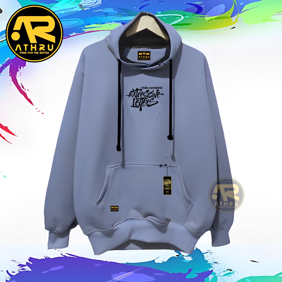 Baru Hoodie Distro Pria Wanita Athru Warna Abu Paralon Sablon Exlesive letter Switer Hudie Uni Murah