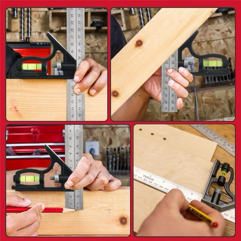 

TERLARIS - Penggaris Siku Tukang Multifungsi Penggaris Siku Waterpass Kombinasi Siku Tukang + Waterpass Combination Square Ruler 12-Inch Aluminum Combination Square with Bubble Level