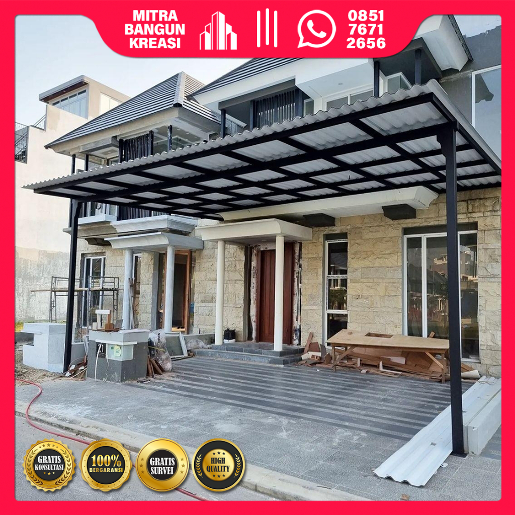 Kanopi Rangka Besi Hollow Galvanis Atap uPVC Alderon Dr Shield Setara Single Layer [KHA001]