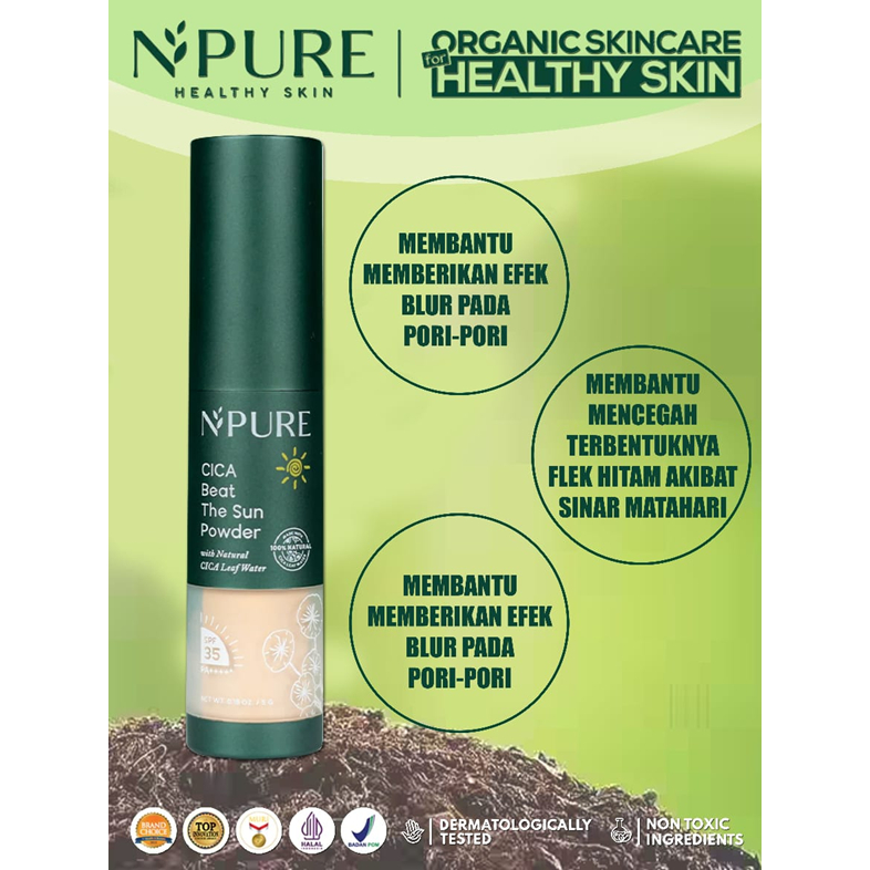 NPURE Sunscreen Cica Beat The Sun Powder / Sunscreen Bedak & Brush / Bedak Bebas Kilap Minyak