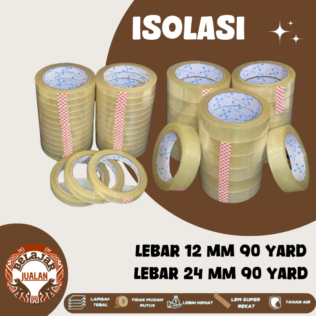 

Selotip / Isolasi bening / lakban kecil / 12 mm - 24 mm - 70 yard (Satuan) murah, packing, seller