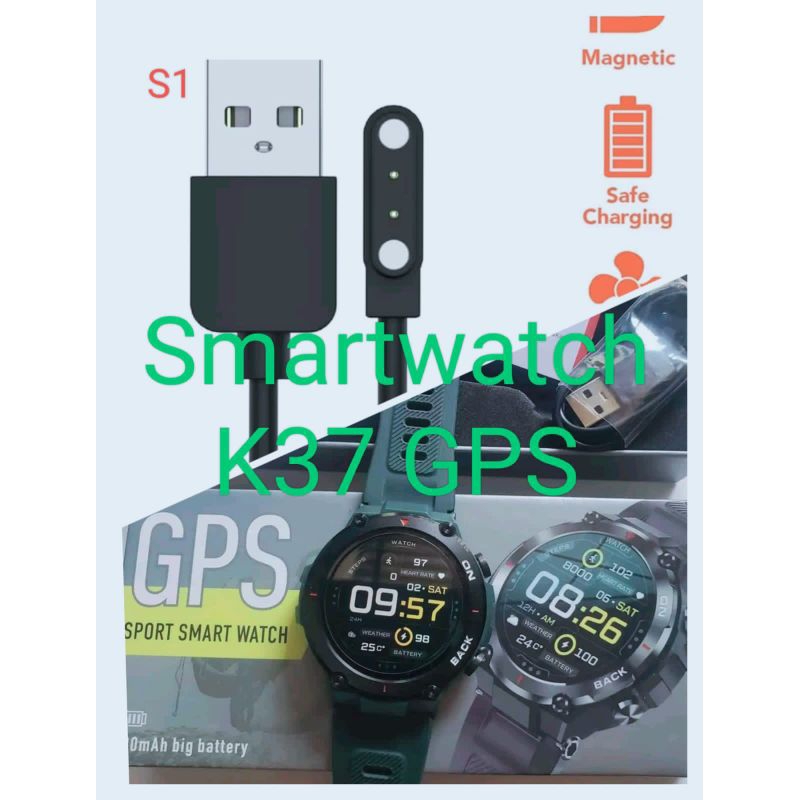 kabel jam Smartwatch K37 Sporty Pria GPS magnetic 2 pin