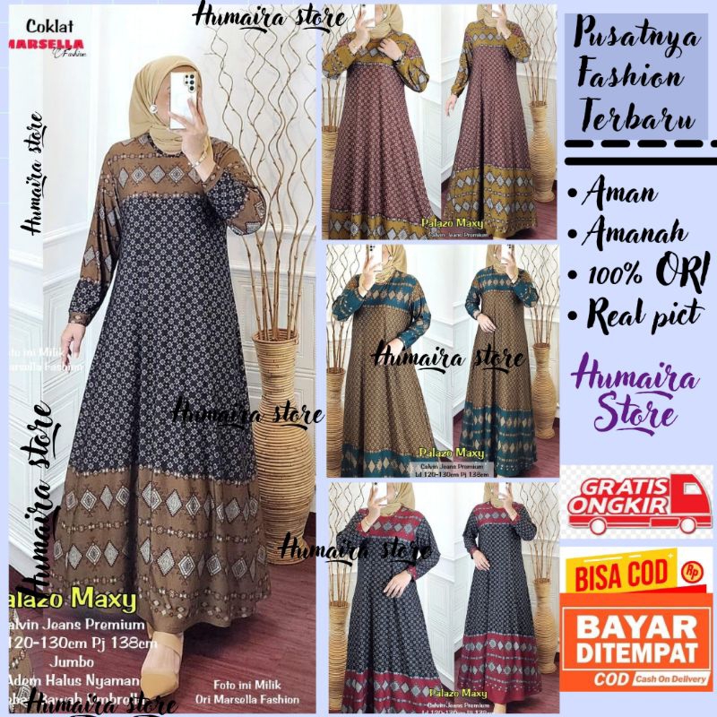 GAMIS PALAZO MAXY ORI BY MARSELLA // BAJU GAMIS LEBARAN IBU IBU BAHAN CALVIN JEANS MOTIF ETNIK JUMBO
