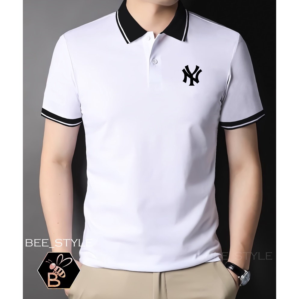 Hemat Kaos Kerah Kombi Logo NY  Kaos Pria Logo NY  Polo Shirt Kerah Kombi