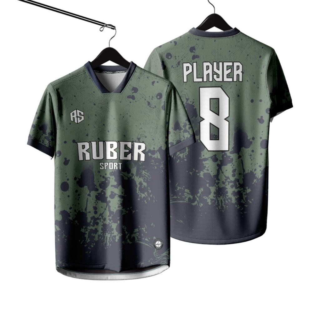 Jersey Futsal / Jersey Bola / Jersey Voli Custom Full Printing Bisa Satuan Hijau Army Hitam