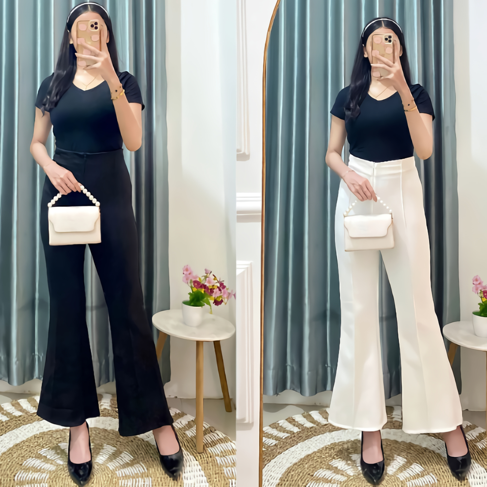 celana wanita cutbray pinggang karet culotts zipper Cutbray Scuba Premium highwaist pants