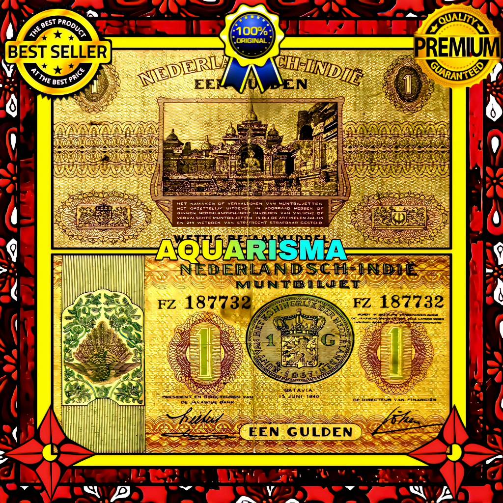 KOLEKSI NUMISMATIK - SOUVENIR UANG KUNO 1 GULDEN HINDIA BELANDA MUNTBILJET 1940