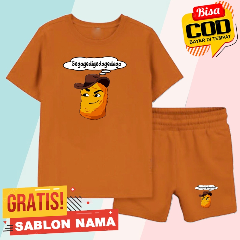 Setelan Koas Anak Chiken Nugget Meme Gebego / Baju Setelan Celana Kaos Anak Laki Laki & Perempuan Cu