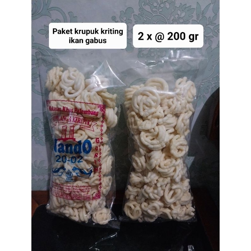 

Paket krupuk kriting Nando Palembang 2x 200gr Ikan gabus