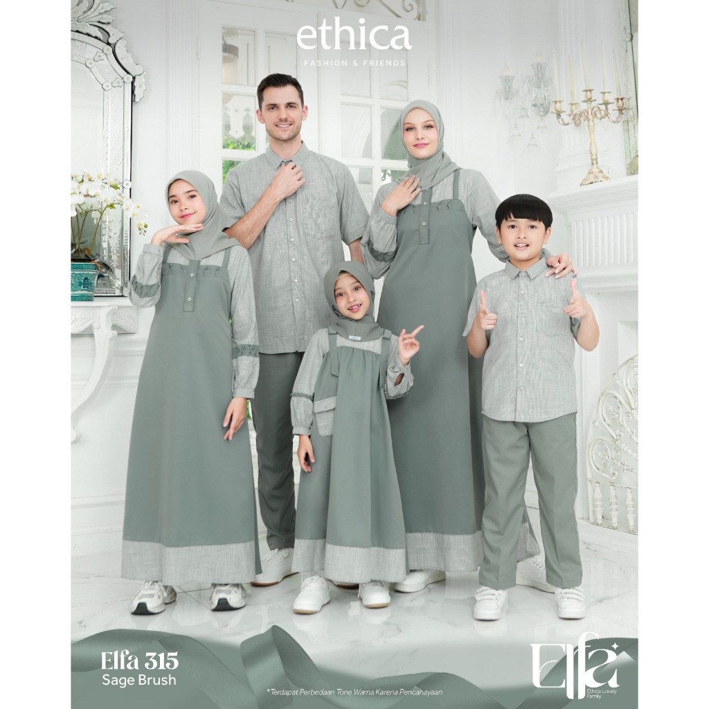 Baju Sarimbit Keluarga2025 Ethica Elfa 315 Sage Brush Gamis Couple