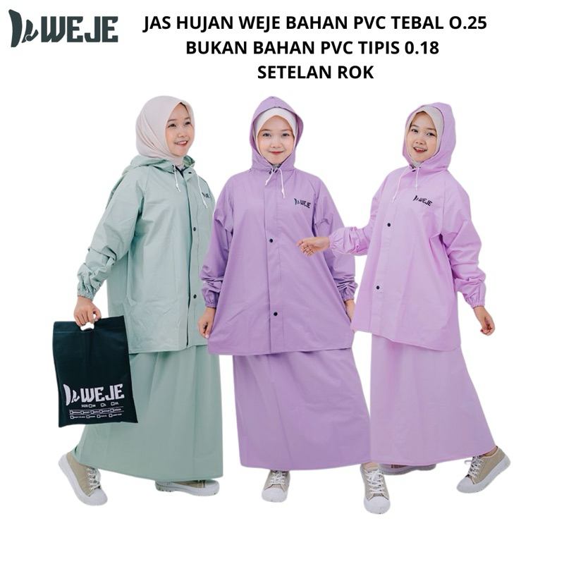 Jas Hujan  Setelan Rok Wanita PVC Tebal WEJE Original