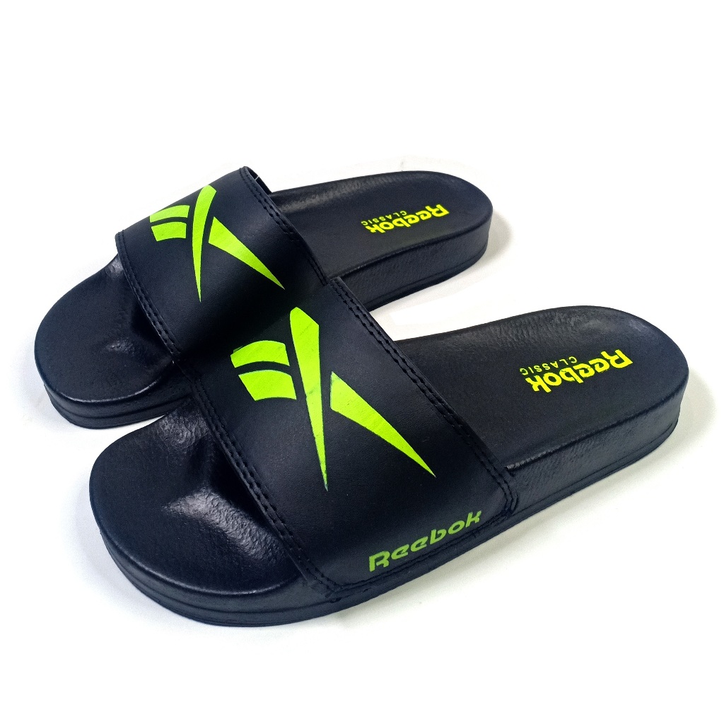 Sandal Selop Casual Reeb0k sendal slop pria wanita tipe slip on Hitam list Hijau stabilo