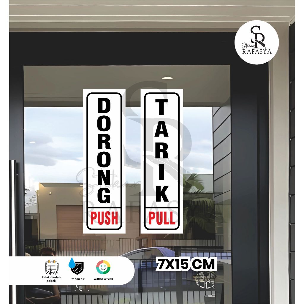 

set Stiker tarik dorong / Sticker pintu kaca push pull Ukuran 5x17cm + Dilaminasi Glosy