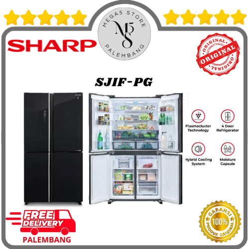 KULKAS SHARP 4 PINTU SJIF-85PGGB /SJIF-91PGGB TEMPERGLASS INVERTER