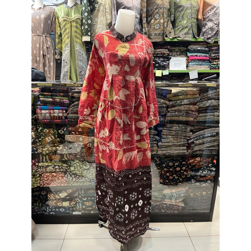 Gamis Ecoprint Jumputan Palembang | Bahan Taisilk Ecoprint Kombinasi Jumputan | Premium