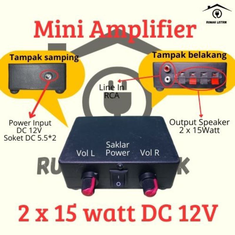 Power mini Pam 8610, Power Rakitan 12 Volt 2 Chanel 2x15watt, Amplifier mini 12 volt