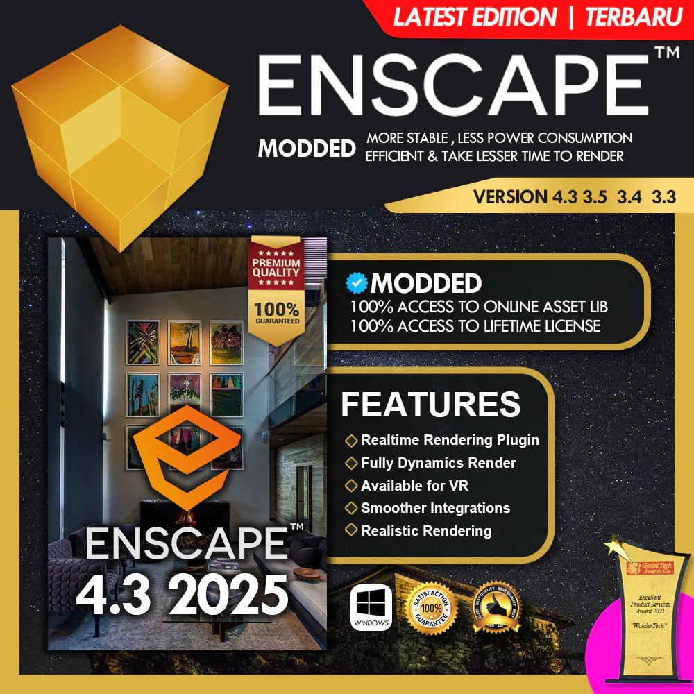 Enscape v4.3 2025 Latest  FREE 4GB Assets Library For SketchUp/Revit/Rhino/VectorWorks For Windows (