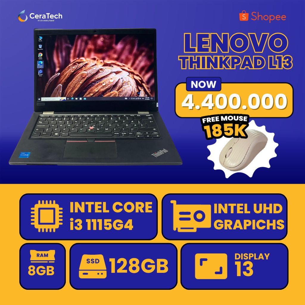 Laptop Lenovo Thinkpad L13 - Intel core i3 / i5 - HARGA TERMURAH - Bukan Yoga - L13 i3 gen 11, RAM 8