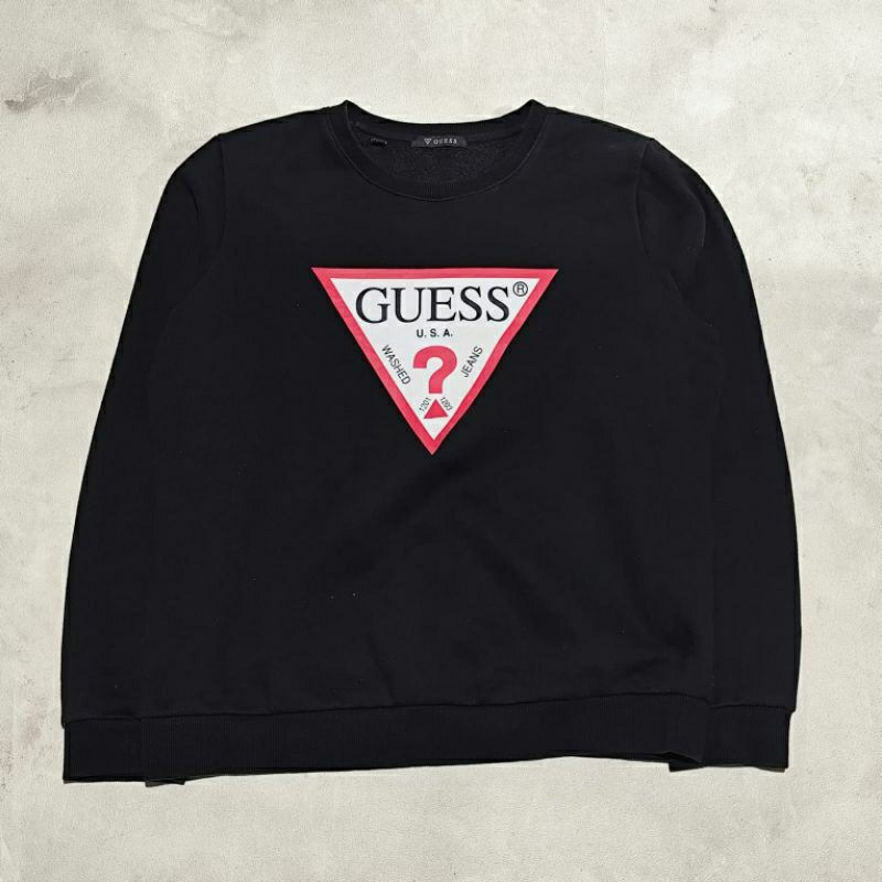 Sweater crewneck pria crewneck guess hitam