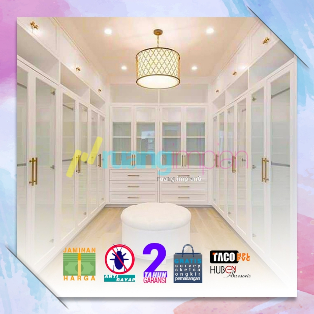 Custom Lemari Pakaian, Wardrobe, Walk-in closet HPL t 18mm | Berkualitas, Anti Rayap & Jamur