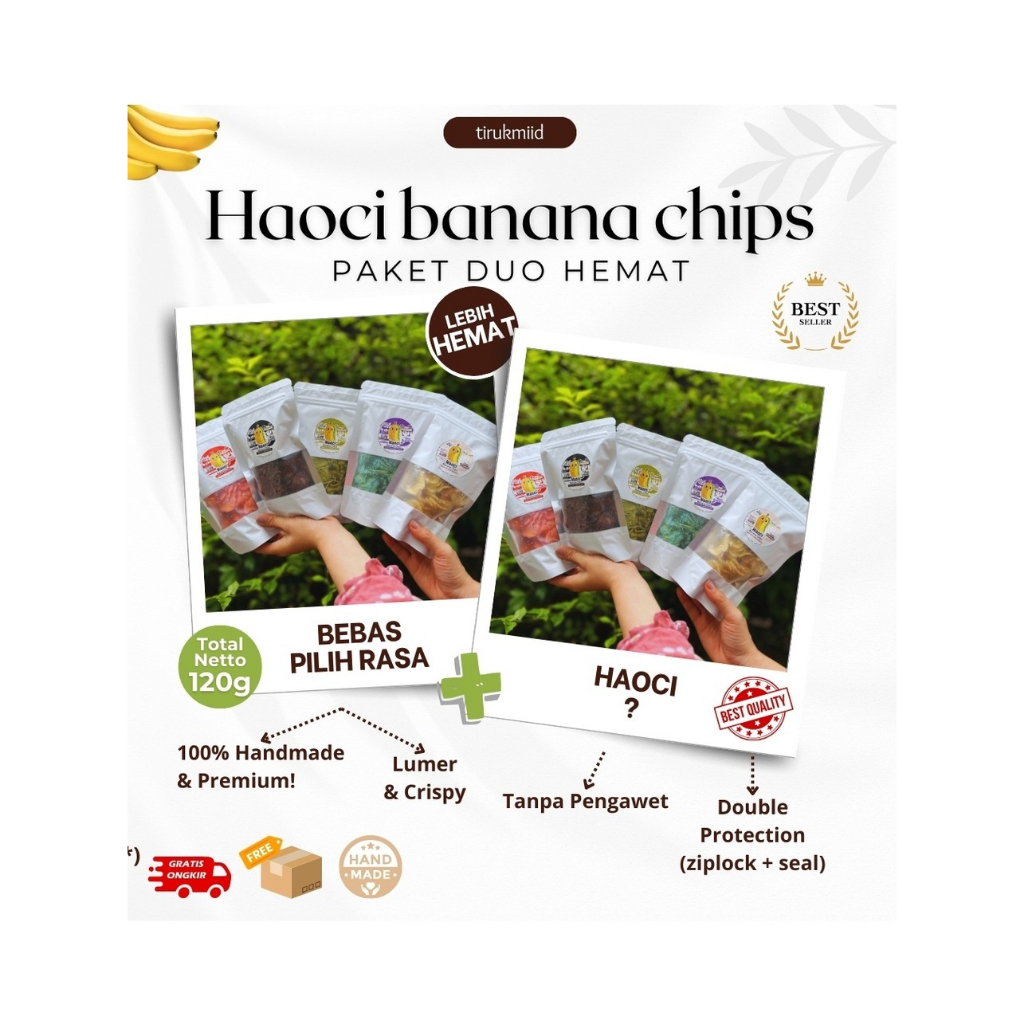 

[PAKET DUO] Haoci Banana Chips – Keripik Pisang Cokelat Lumer Premium 2x60gr