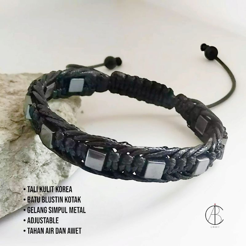 Gelang simpul Batu Blustin kotak / Gelang pria / Gelang tali kulit Korea