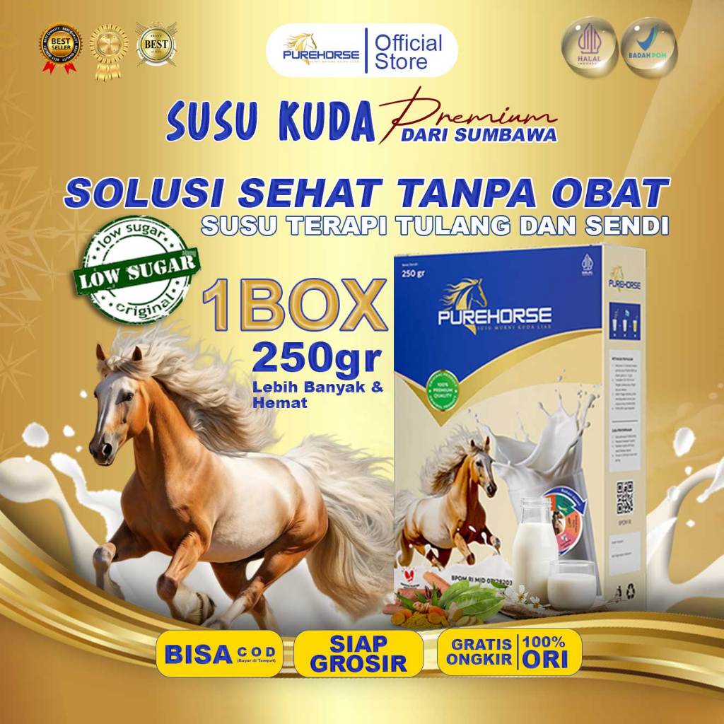 

Purehorse Susu Kuda Liar Asli Rendah Gula Kemasan 250gram Paket 1 Box